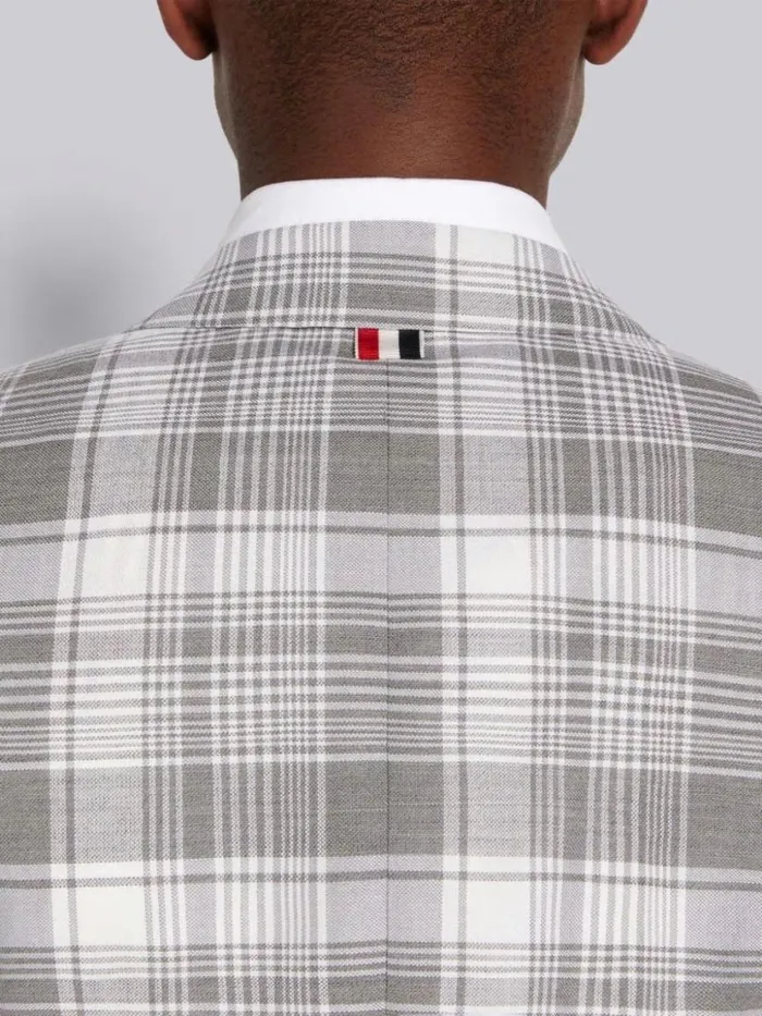 Thom Browne Hairline Madras Check Classic Jacket Medium Grey Men Jackets and Suiting