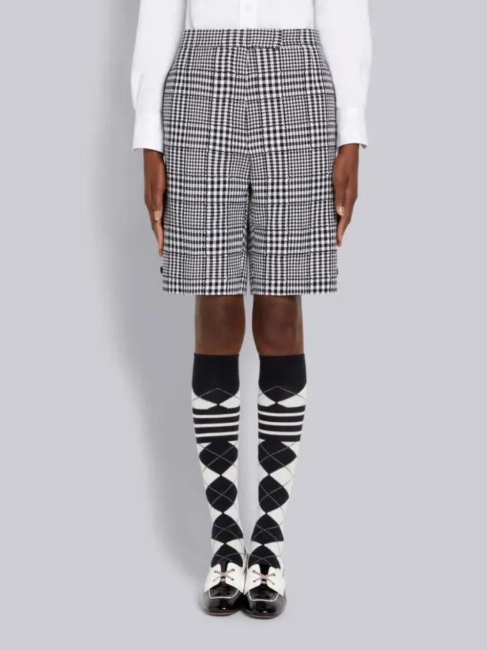 Thom Browne Large Gingham Summer Tweed Backstrap Bermuda Short Black And White Women Trousers