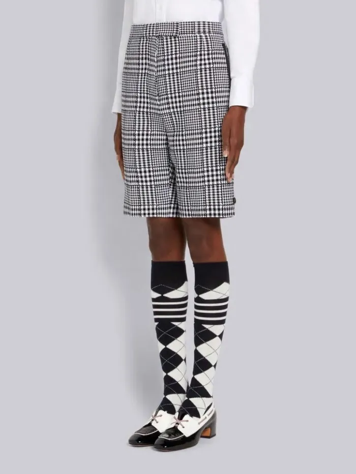 Thom Browne Large Gingham Summer Tweed Backstrap Bermuda Short Black And White Women Trousers