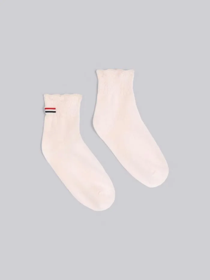 Thom Browne Light Pink Pointelle Overtwisted Cotton Ribbed Lace Bow Trim Crew Length Socks Women Socks