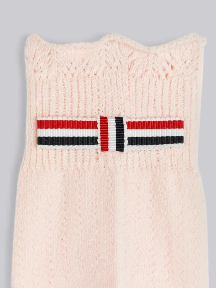 Thom Browne Light Pink Pointelle Overtwisted Cotton Ribbed Lace Bow Trim Crew Length Socks Women Socks