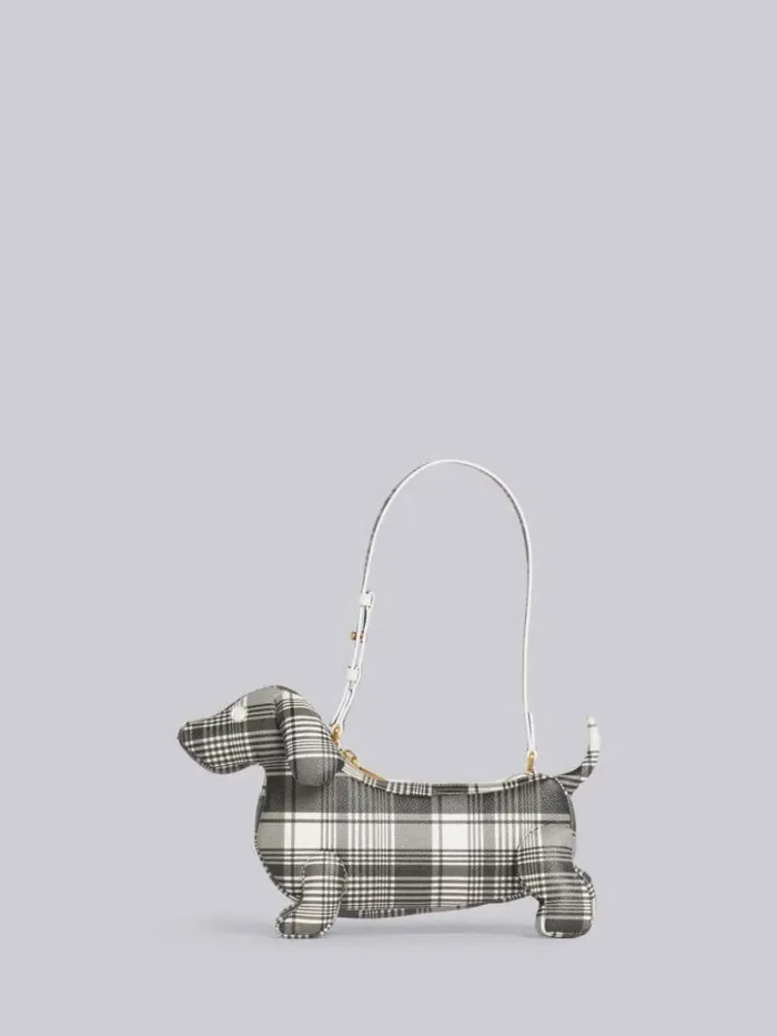 Thom Browne Madras Print Caviar Leather Hector Baguette Shoulder Bag Black And White Women Crossbody Bags