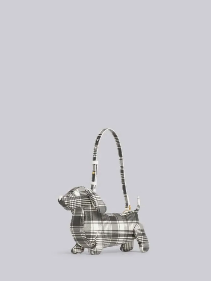 Thom Browne Madras Print Caviar Leather Hector Baguette Shoulder Bag Black And White Women Crossbody Bags