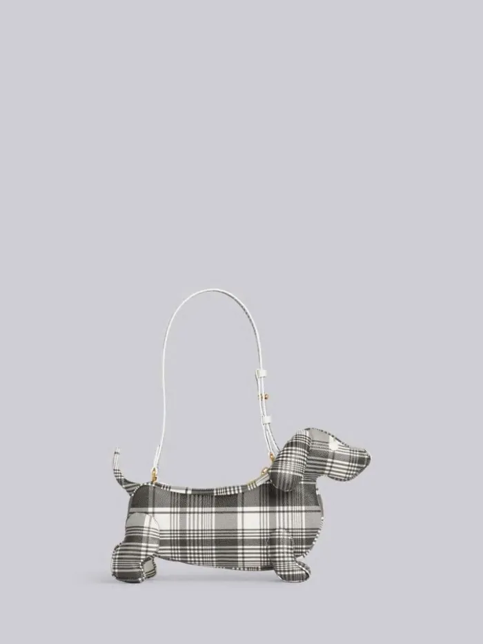 Thom Browne Madras Print Caviar Leather Hector Baguette Shoulder Bag Black And White Women Crossbody Bags