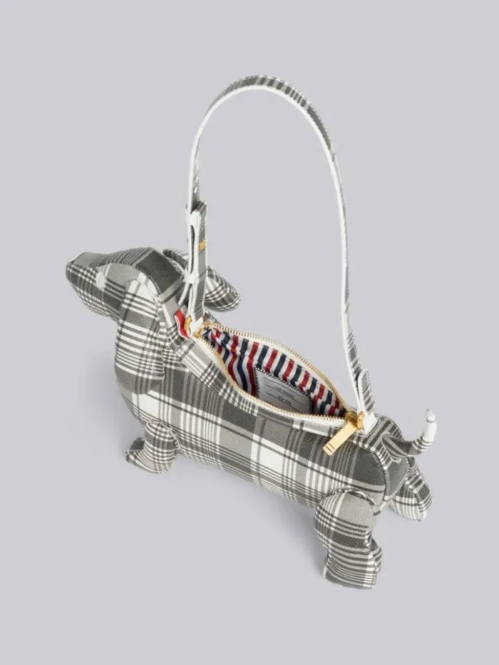 Thom Browne Madras Print Caviar Leather Hector Baguette Shoulder Bag Black And White Women Crossbody Bags