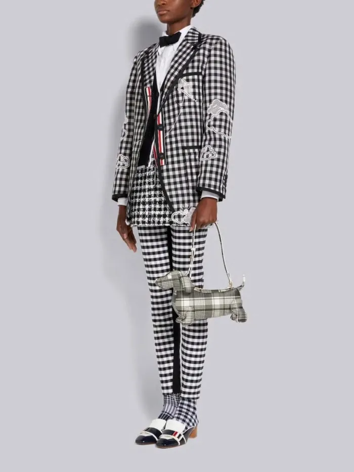 Thom Browne Madras Print Caviar Leather Hector Baguette Shoulder Bag Black And White Women Crossbody Bags