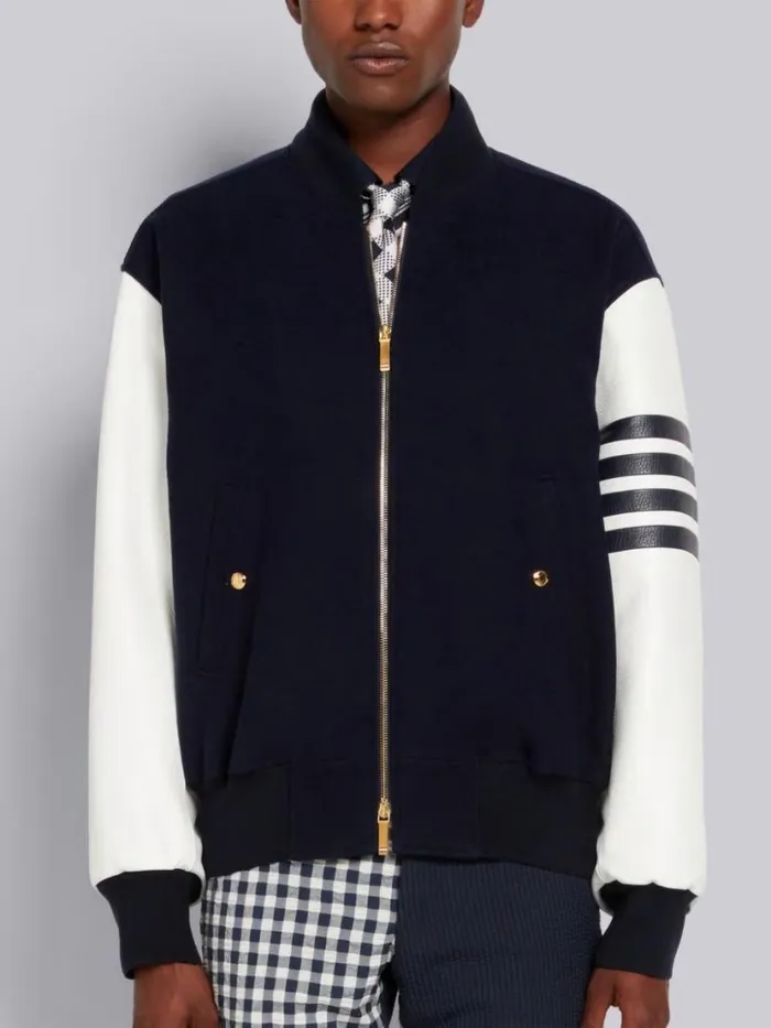 Thom Browne Melton Wool 4bar Oversized Blouson Jacket Navy Men Outerwear