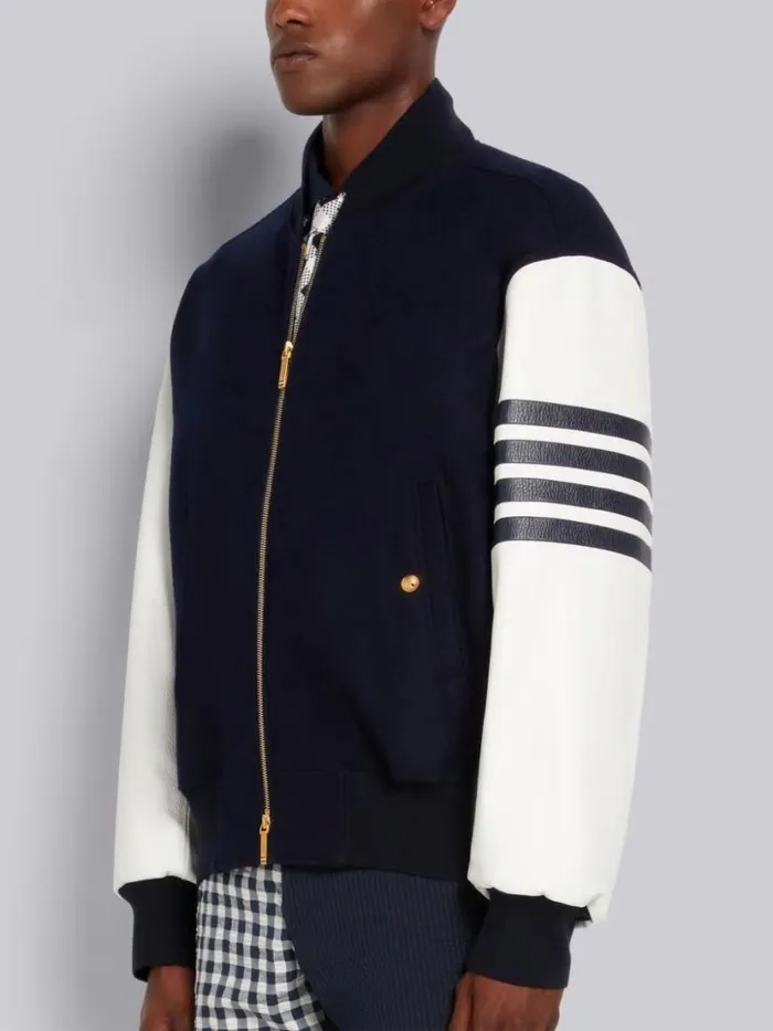 Thom Browne Melton Wool 4bar Oversized Blouson Jacket Navy Men Outerwear