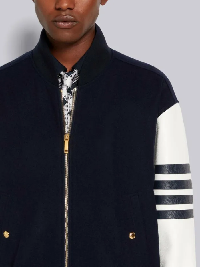 Thom Browne Melton Wool 4bar Oversized Blouson Jacket Navy Men Outerwear