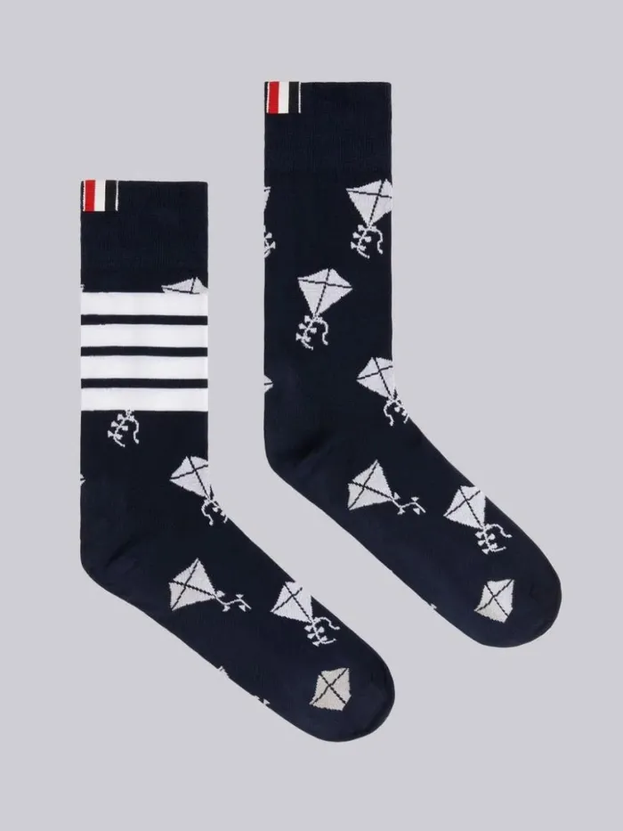 Thom Browne Mercerized Cotton Half Drop Kite Midcalf Socks Navy Women Socks