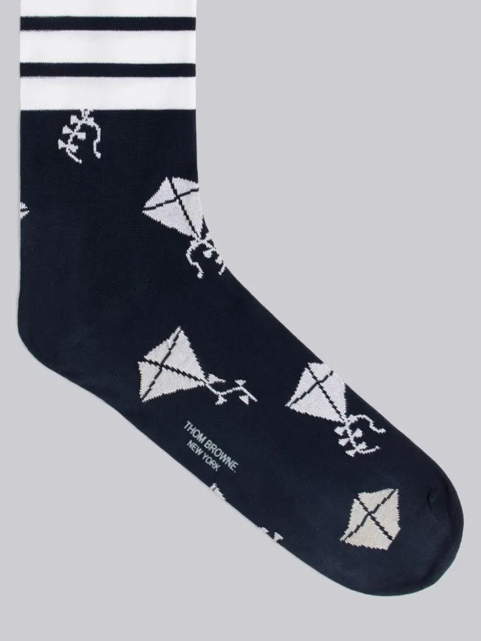 Thom Browne Mercerized Cotton Half Drop Kite Midcalf Socks Navy Women Socks