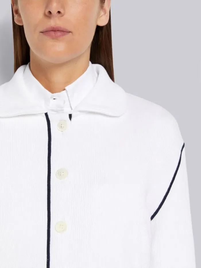 Thom Browne Mesh Back Cotton Rib Contrast Cover Stitch Round Collar Jacket White Women Sweats