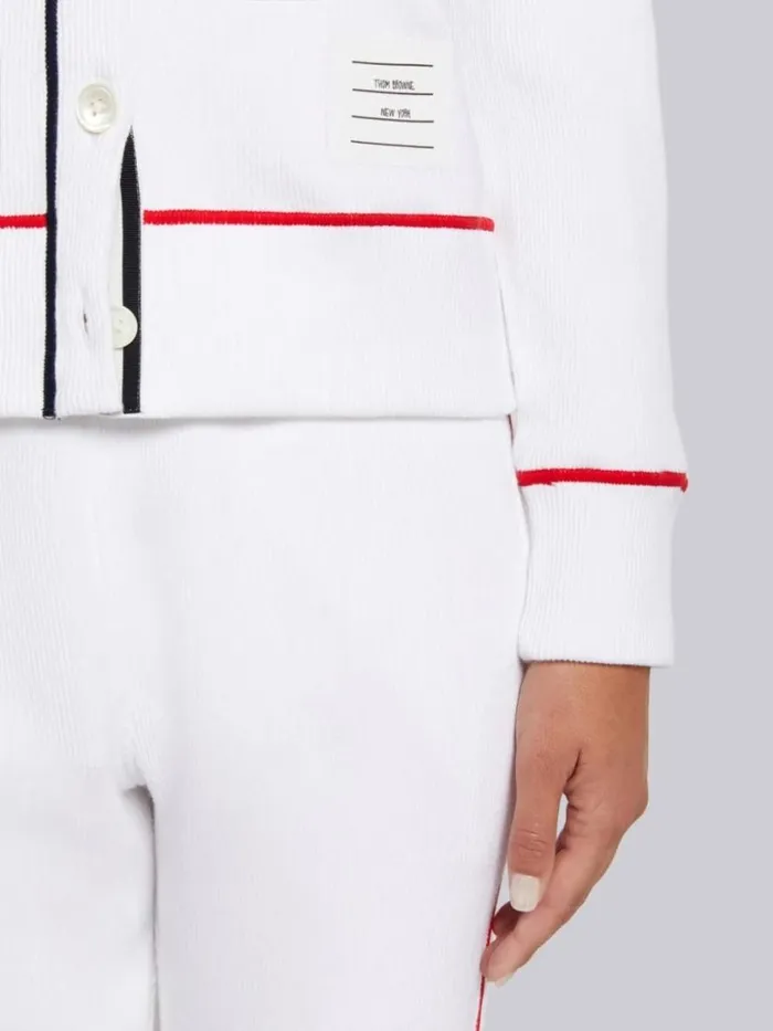 Thom Browne Mesh Back Cotton Rib Contrast Cover Stitch Round Collar Jacket White Women Sweats