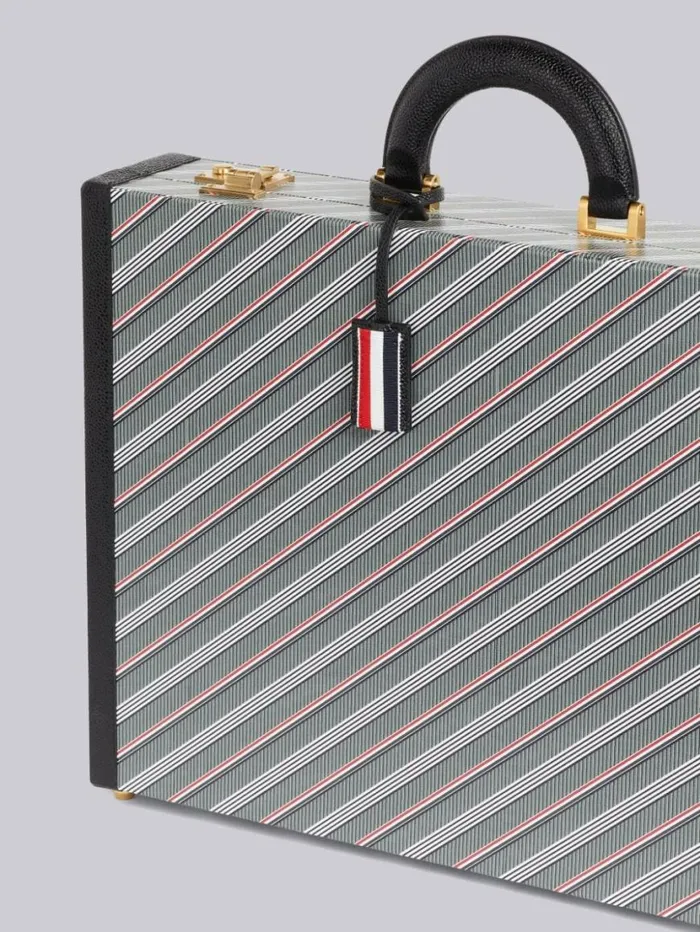 Thom Browne Monogram Coated Canvas Leather Frame Attache Case Medium Grey WomenMen Handbags and Totes