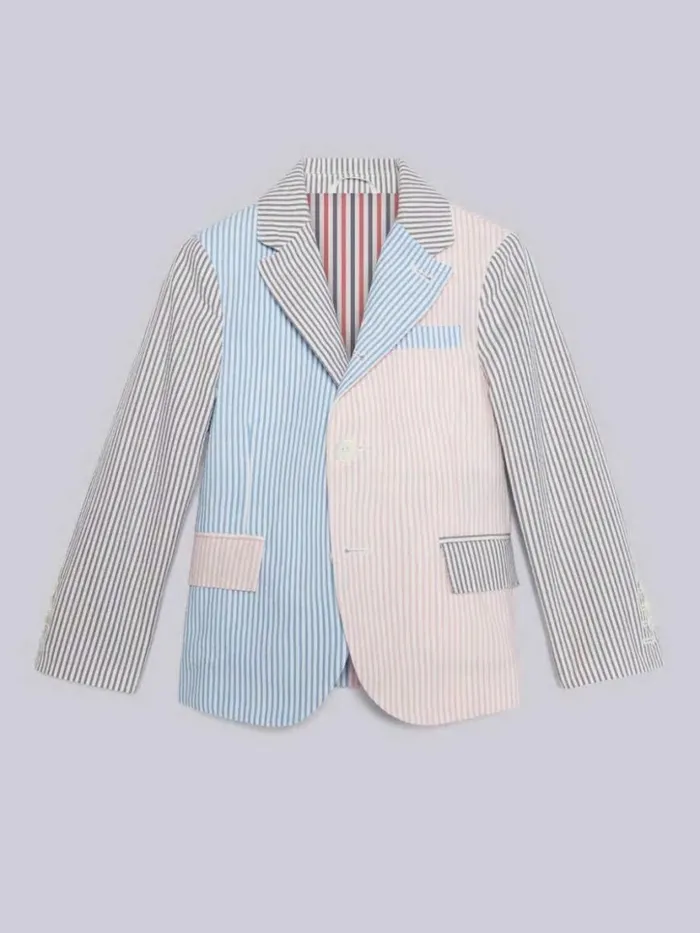 Thom Browne Multicolor Cotton Seersucker Funmix Classic Sport Coat Seasonal Multi GirlsBoys Jackets And Outerwear Thom Browne Multicolor Cotton Seersucker Funmix Classic Sport Coat Seasonal Multi GirlsBoys Jackets And Outerwear