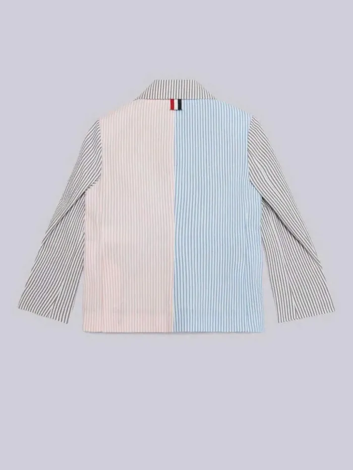 Thom Browne Multicolor Cotton Seersucker Funmix Classic Sport Coat Seasonal Multi GirlsBoys Jackets And Outerwear
