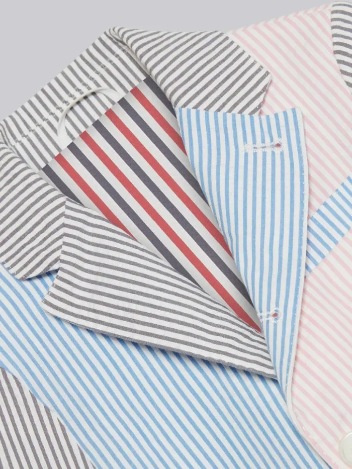 Thom Browne Multicolor Cotton Seersucker Funmix Classic Sport Coat Seasonal Multi GirlsBoys Jackets And Outerwear