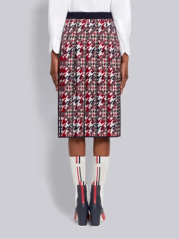 Thom Browne Multicolor Frayed Houndstooth Wool Cotton Jacquard Pleated Belowtheknee Skirt Rwbwht Women Skirts