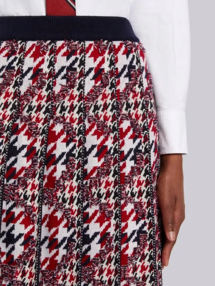 Thom Browne Multicolor Frayed Houndstooth Wool Cotton Jacquard Pleated Belowtheknee Skirt Rwbwht Women Skirts