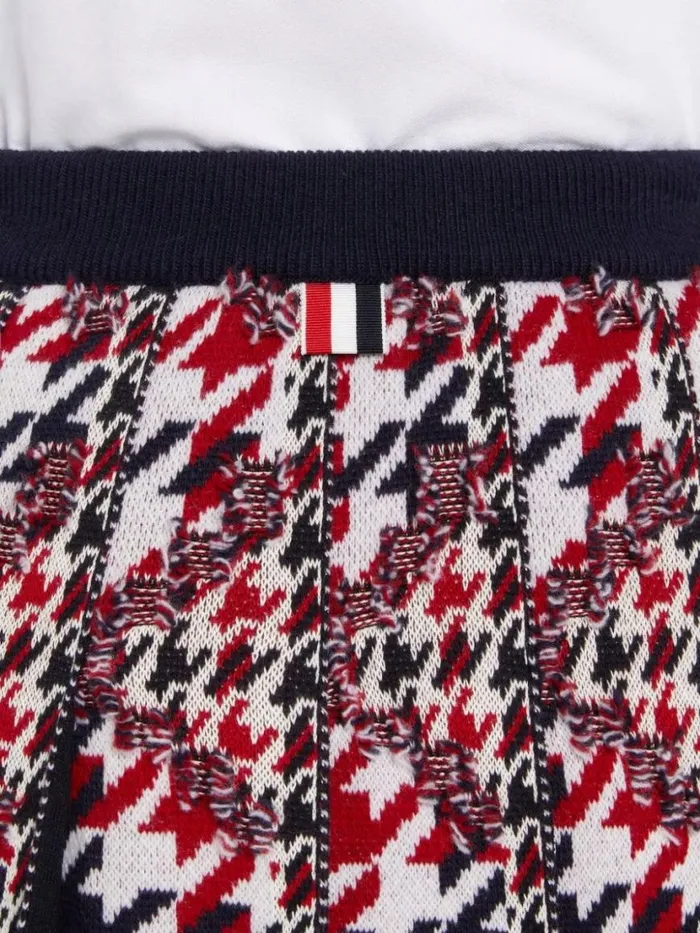 Thom Browne Multicolor Frayed Houndstooth Wool Cotton Jacquard Pleated Belowtheknee Skirt Rwbwht Women Skirts