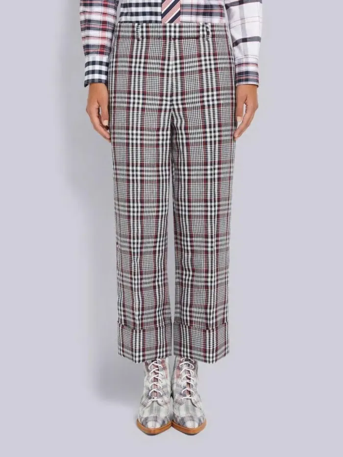 Thom Browne Multicolor Gingham Crispy Linen Sack Trouser Rwbwht Women Trousers