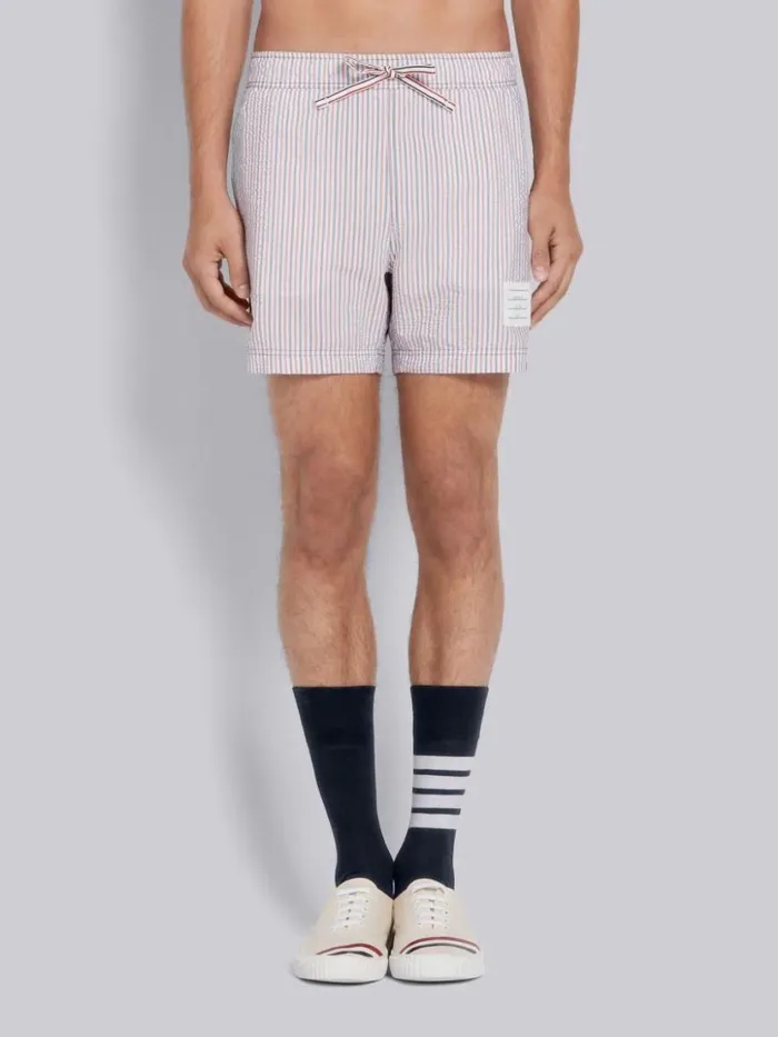 Thom Browne Multicolor Polynylon Seersucker Drawcord Waist Swim Short Rwbwht Men Swimwear