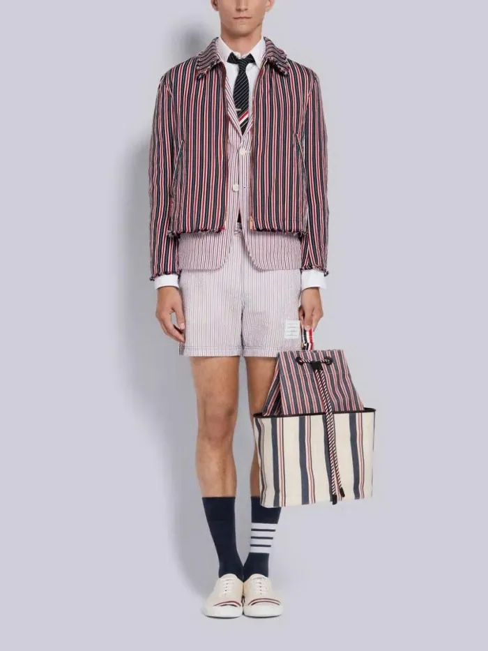 Thom Browne Multicolor Polynylon Seersucker Drawcord Waist Swim Short Rwbwht Men Swimwear