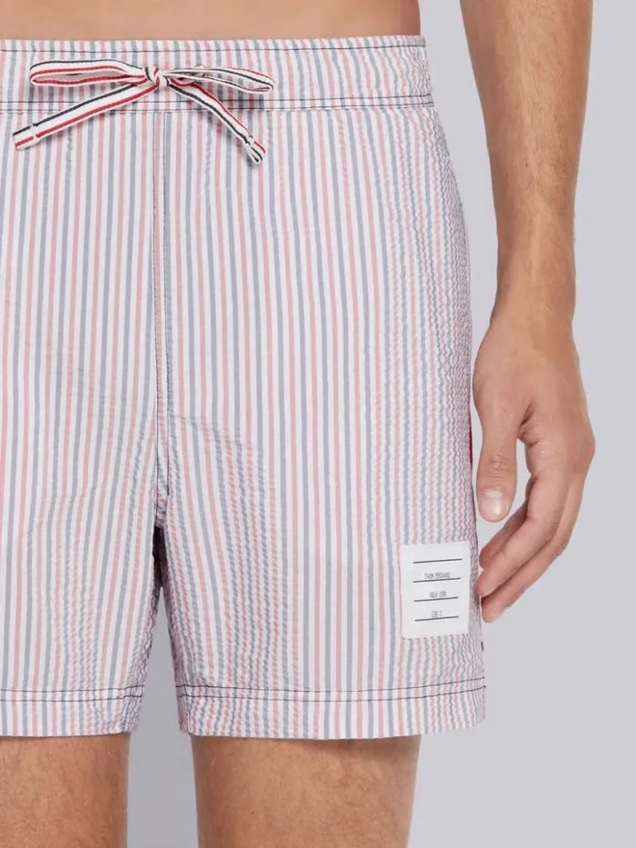 Thom Browne Multicolor Polynylon Seersucker Drawcord Waist Swim Short Rwbwht Men Swimwear