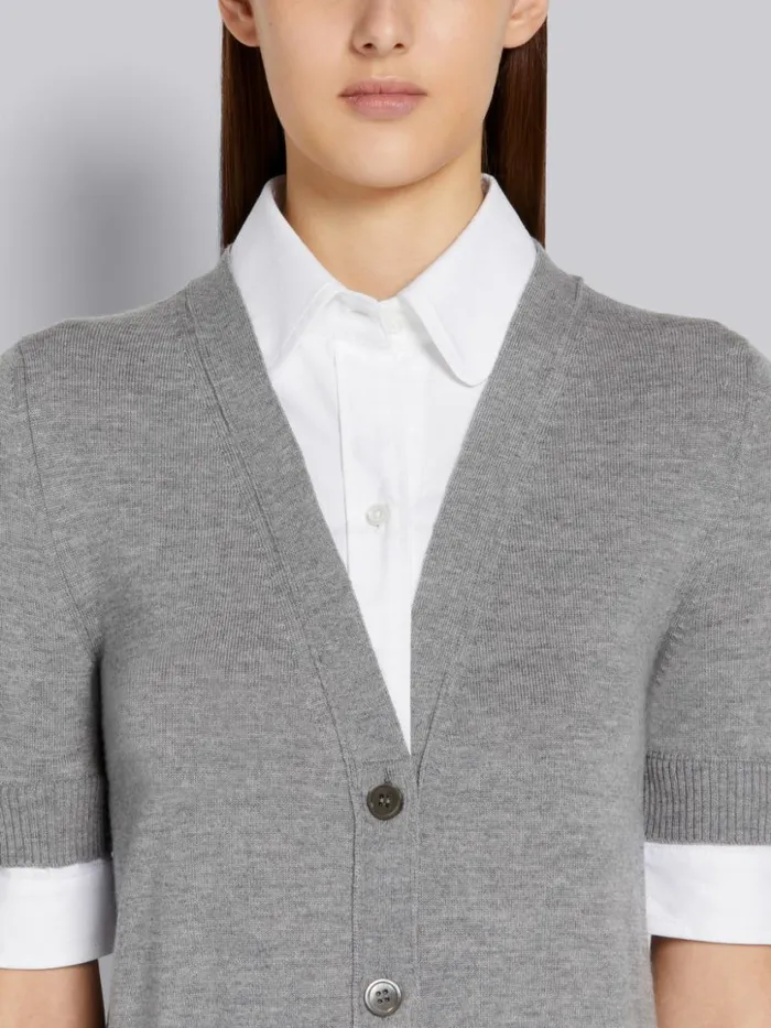 Thom Browne Oxford And Fine Merino Wool Vneck Pullover Combo Shirtdress Light Grey Women Dresses