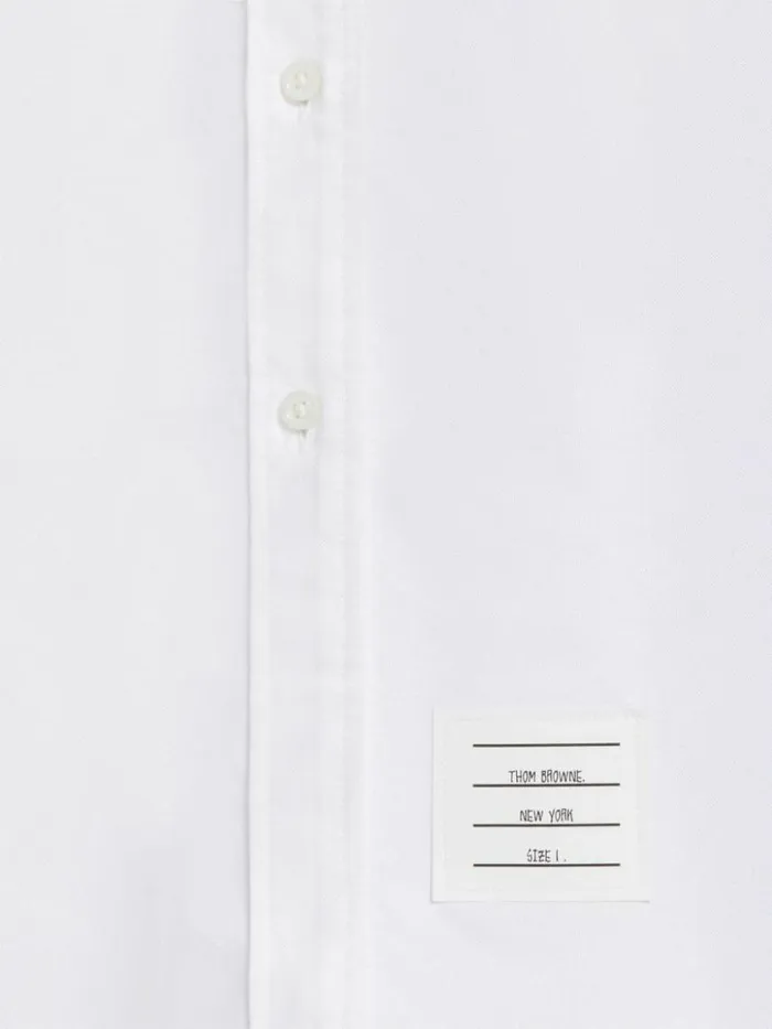 Thom Browne Oxford And Fine Merino Wool Vneck Pullover Combo Shirtdress Light Grey Women Dresses