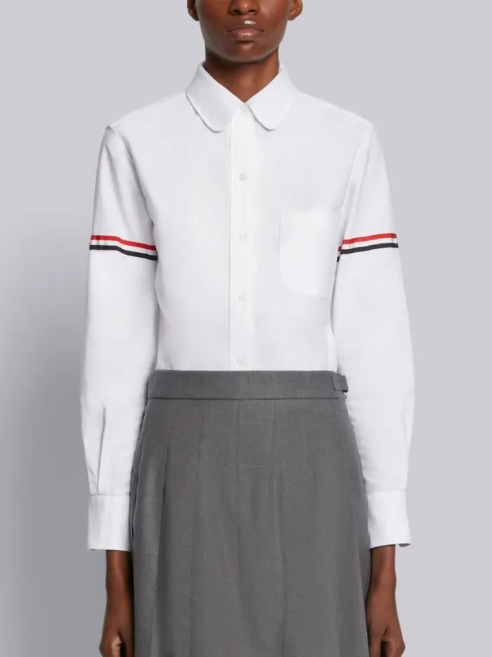 Thom Browne Oxford Grosgrain Armband Long Sleeve Shirt White Women Tops and Shirts