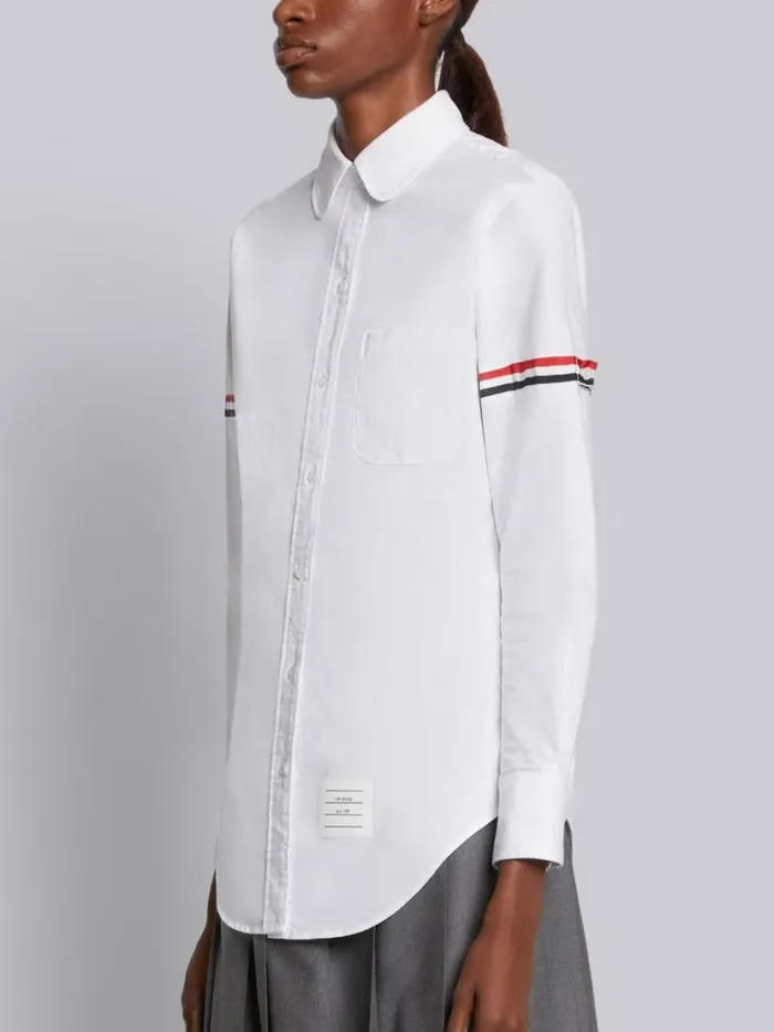 Thom Browne Oxford Grosgrain Armband Long Sleeve Shirt White Women Tops and Shirts