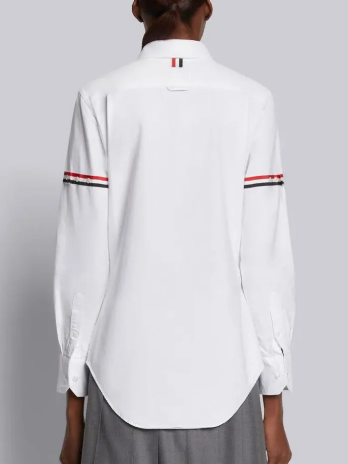 Thom Browne Oxford Grosgrain Armband Long Sleeve Shirt White Women Tops and Shirts