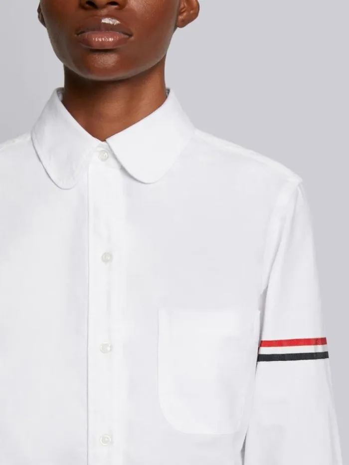 Thom Browne Oxford Grosgrain Armband Long Sleeve Shirt White Women Tops and Shirts