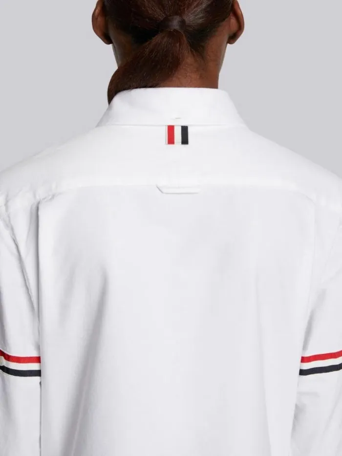 Thom Browne Oxford Grosgrain Armband Long Sleeve Shirt White Women Tops and Shirts