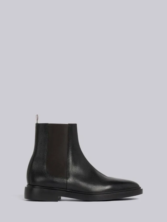 Thom Browne Pebble Grain Leather 4bar Lightweight Sole Chelsea Boot Black Men Boots