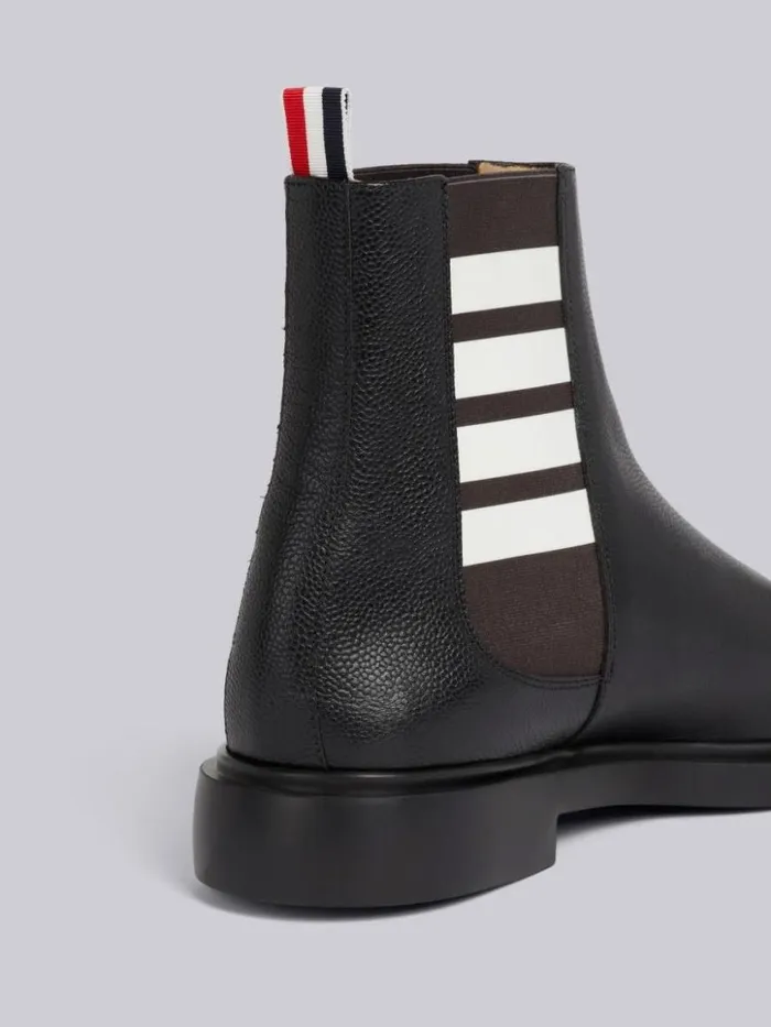 Thom Browne Pebble Grain Leather 4bar Lightweight Sole Chelsea Boot Black Men Boots