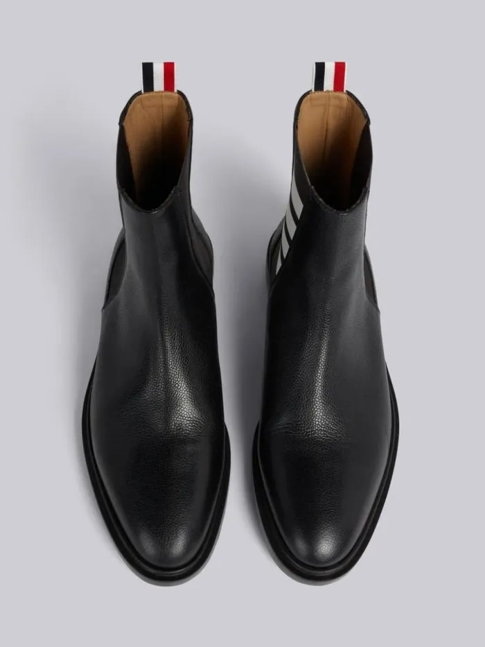 Thom Browne Pebble Grain Leather 4bar Lightweight Sole Chelsea Boot Black Men Boots