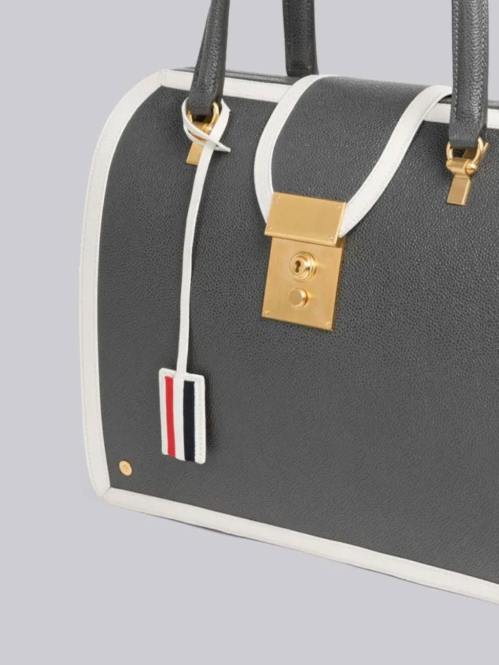 Thom Browne Pebble Grain Leather Contrast Leather Frame Mrs Thom Bag Dark Grey Women Handbags and Totes