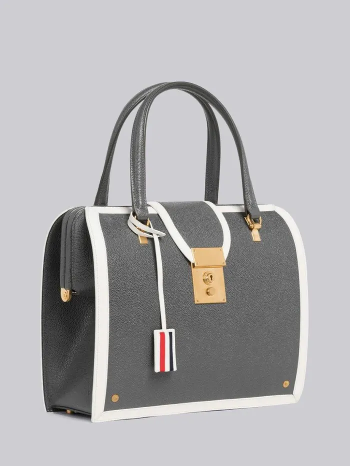 Thom Browne Pebble Grain Leather Contrast Leather Frame Mrs Thom Bag Dark Grey Women Handbags and Totes