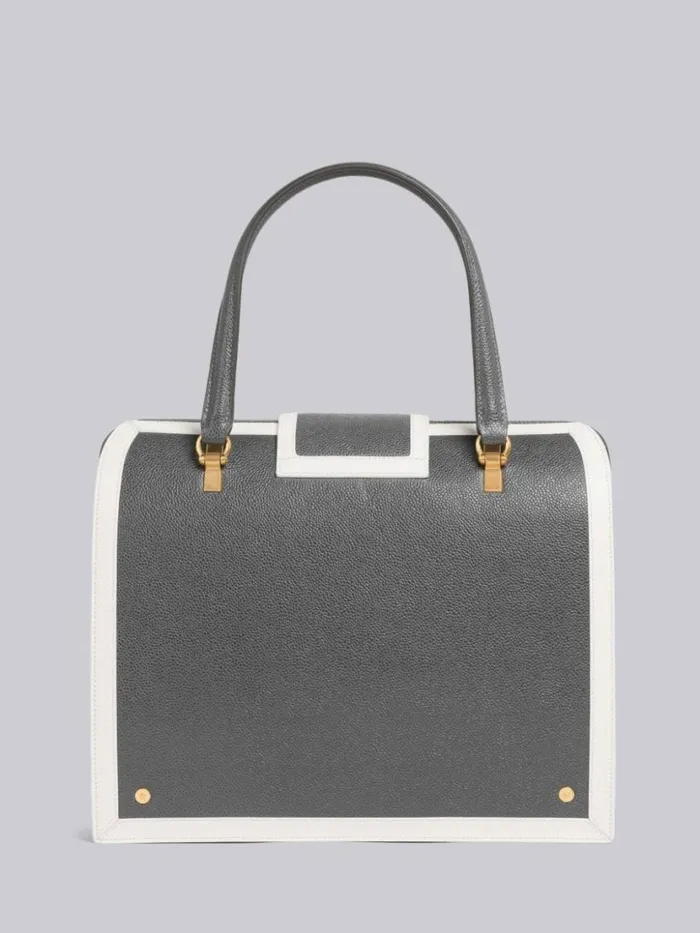 Thom Browne Pebble Grain Leather Contrast Leather Frame Mrs Thom Bag Dark Grey Women Handbags and Totes
