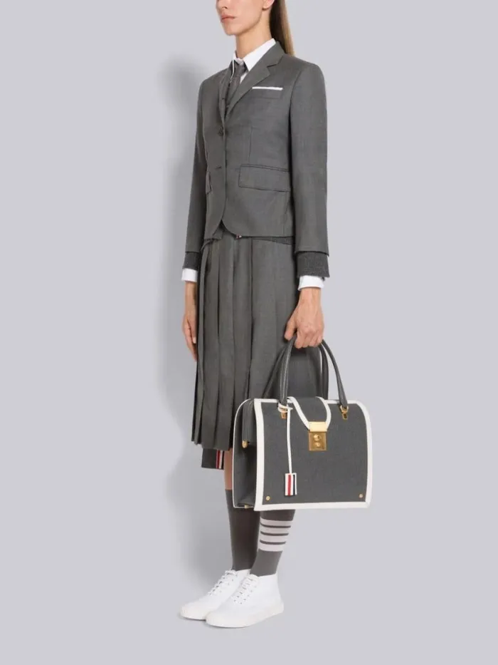 Thom Browne Pebble Grain Leather Contrast Leather Frame Mrs Thom Bag Dark Grey Women Handbags and Totes