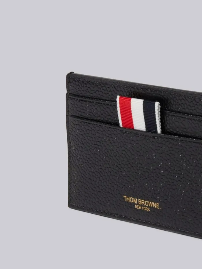 Thom Browne Pebble Grain Leather Grosgrain Tab Double Sided Card Holder Black WomenMen Purses and Wallets