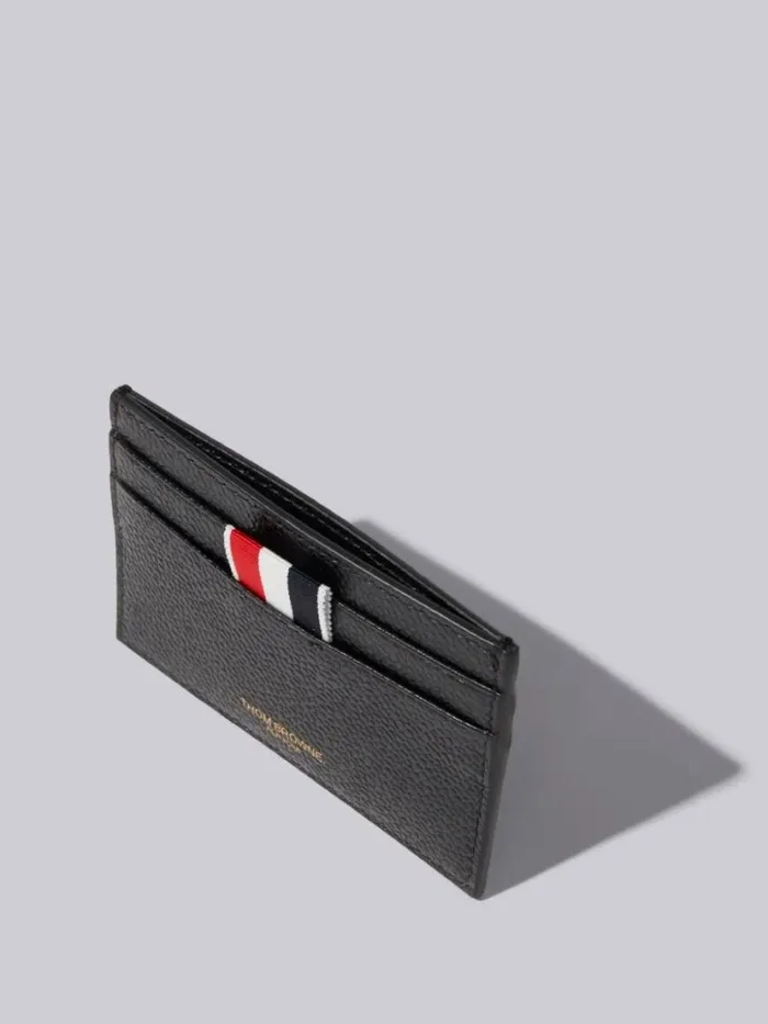 Thom Browne Pebble Grain Leather Grosgrain Tab Double Sided Card Holder Black WomenMen Purses and Wallets