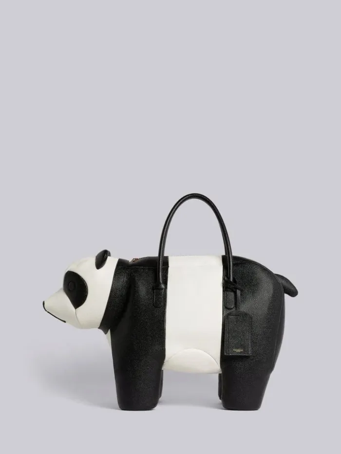 Thom Browne Pebble Grain Leather Panda Bag Black And White WomenMen Handbags and Totes