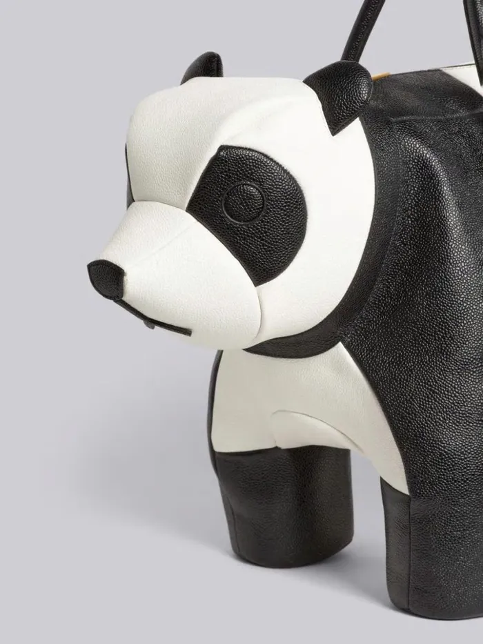 Thom Browne Pebble Grain Leather Panda Bag Black And White WomenMen Handbags and Totes