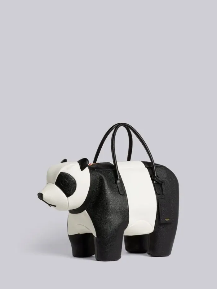 Thom Browne Pebble Grain Leather Panda Bag Black And White WomenMen Handbags and Totes