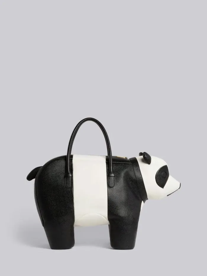 Thom Browne Pebble Grain Leather Panda Bag Black And White WomenMen Handbags and Totes