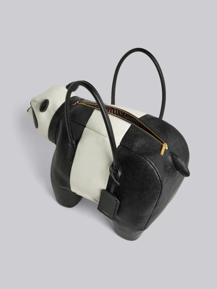 Thom Browne Pebble Grain Leather Panda Bag Black And White WomenMen Handbags and Totes