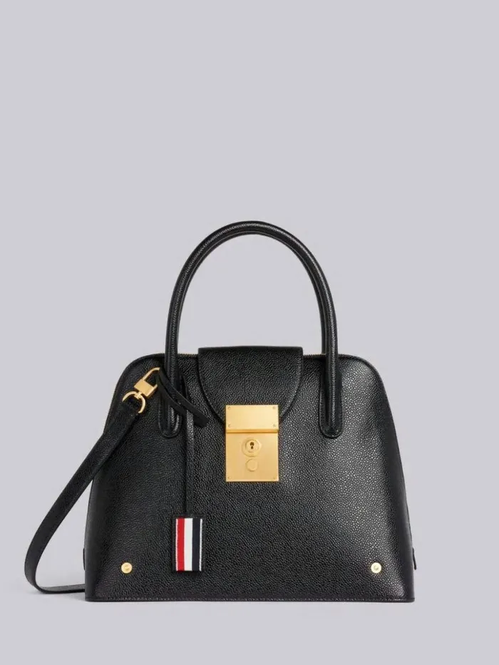 Thom Browne Pebble Grain Leather Removable Shoulder Strap Mrs Thom Satchel Black Women Handbags and Totes Thom Browne Pebble Grain Leather Removable Shoulder Strap Mrs Thom Satchel Black Women Handbags and Totes